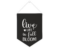 Yelolyio Drapeau mural en toile avec citation inspirante « Live Life in Full Bloom » - Décoration murale à suspendre - 25,4 x 30,5 cm - Cadeau de pendaison de crémaillère
