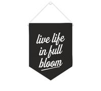 Yelolyio Drapeau mural en toile avec citation inspirante « Live Life in Full Bloom » - Décoration murale à suspendre - 25,4 x 30,5 cm - Cadeau de pendaison de crémaillère