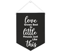 Yelolyio Drapeau mural en toile avec citation inspirante « Love Grows Best In Little Houses Just Like This » - Décoration murale - 30,5 x 40,6 cm - Cadeau de pendaison de crémaillère