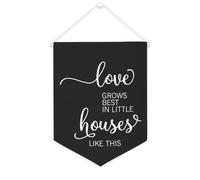 Yelolyio Drapeau mural en toile avec citation inspirante « Love Grows Best In Little Houses Like This » - Décoration murale - 30,5 x 40,6 cm - Cadeau de pendaison de crémaillère