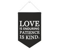Yelolyio Drapeau mural en toile avec citation inspirante « Love Is Enduring Patience Is Kind » - Décoration murale - 25,4 x 38,1 cm - Cadeau de pendaison de crémaillère