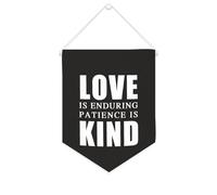 Yelolyio Drapeau mural en toile avec citation inspirante « Love Is Enduring Patience Is Kind » - Décoration murale - 25,4 x 30,5 cm - Cadeau de pendaison de crémaillère