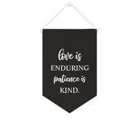 Yelolyio Drapeau mural en toile avec citation inspirante « Love Is Enduring Patience Is Kind » - Décoration murale - 25,4 x 38,1 cm - Cadeau de pendaison de crémaillère