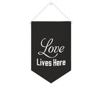 Yelolyio Drapeau mural en toile avec citation inspirante « Love Lives Here » - Décoration murale - 25,4 x 38,1 cm - Cadeau de pendaison de crémaillère