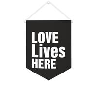 Yelolyio Drapeau mural en toile avec citation inspirante « Love Lives Here » - Décoration murale - 30,5 x 40,6 cm - Cadeau de pendaison de crémaillère