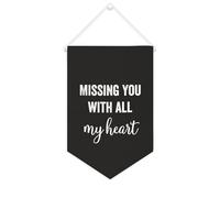 Yelolyio Drapeau mural en toile avec citation inspirante « Missing You with All My Heart » - Bannière à suspendre pour la maison et le bureau - 25,4 x 38,1 cm - Cadeau de pendaison de crémaillère