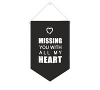Yelolyio Drapeau mural en toile avec citation inspirante « Missing You with All My Heart » - Bannière à suspendre pour la maison et le bureau - 25,4 x 38,1 cm - Cadeau de pendaison de crémaillère
