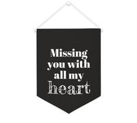 Yelolyio Drapeau mural en toile avec citation inspirante « Missing You with All My Heart » - Bannière à suspendre pour la maison et le bureau - 30,5 x 40,6 cm - Cadeau de pendaison de crémaillère