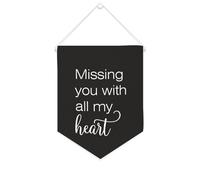 Yelolyio Drapeau mural en toile avec citation inspirante « Missing You with All My Heart » - Bannière à suspendre - Décoration de maison ou de bureau - 25,4 x 30,5 cm - Cadeau de pendaison de
