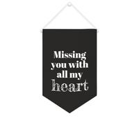 Yelolyio Drapeau mural en toile avec citation inspirante « Missing You with All My Heart » - Bannière à suspendre pour la maison et le bureau - 25,4 x 38,1 cm - Cadeau de pendaison de crémaillère