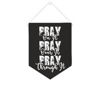 Yelolyio Drapeau mural en toile avec citation inspirante - Pray On It Pray Over It Pray Through It - Bannière murale à suspendre - Décoration de maison ou de bureau - 25,4 x 30,5 cm - Cadeau de