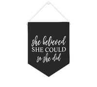 Yelolyio Drapeau mural en toile avec citation inspirante « She Believed She Could So She Did » - Décoration murale - 25,4 x 30,5 cm - Cadeau de pendaison de crémaillère