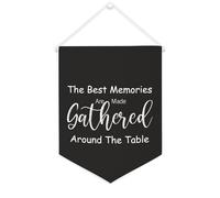 Yelolyio Drapeau mural en toile avec citation inspirante « The Best Memories Are Made Gathered Around The Table » - Décoration murale - 30,5 x 40,6 cm - Cadeau de pendaison de crémaillère
