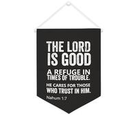 Yelolyio Drapeau mural en toile avec citation inspirante The LORD Is Good,a Refuge in Times of Trouble Décoration murale Décoration de maison ou de bureau 30,5 x 40,6 cm Bannière en toile Cadeau de