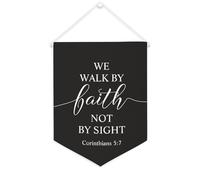 Yelolyio Drapeau mural en toile avec citation inspirante « We Walk by Faith Not by Sight Corinthians 5 : 7 » - Bannière murale à suspendre - Décoration de bureau - 30,5 x 40,6 cm - Cadeau de pendaison