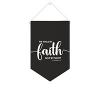 Yelolyio Drapeau mural en toile avec citation inspirante « We Walk by Faith Not by Sight Corinthians 5 : 7 » - Bannière murale à suspendre - Décoration de bureau - 25,4 x 38,1 cm - Cadeau de pendaison