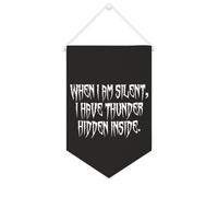 Yelolyio Drapeau mural en toile avec citation inspirante « When I Am Silent, I Have Thunder Hidden Inside » - Bannière murale à suspendre - 25,4 x 38,1 cm - Cadeau de pendaison de crémaillère