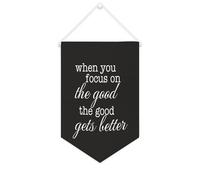 Yelolyio Drapeau mural en toile avec citation inspirante « When You Focus on The Good The Good Gets Better » - Bannière murale à suspendre - 25,4 x 38,1 cm - Cadeau de pendaison de crémaillère