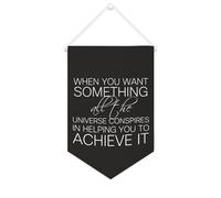 Yelolyio Drapeau mural en toile avec citation inspirante « When You Want Something All The Universe Conspires in Wall Art » - Bannière à suspendre - Décoration de maison ou de bureau - 25,4 x 38,1 cm