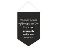 Yelolyio Drapeau mural en toile avec citation inspirante « Whoever Pursues Righteousness And Love Finds Life » - Décoration murale - 25,4 x 38,1 cm - Cadeau de pendaison de crémaillère