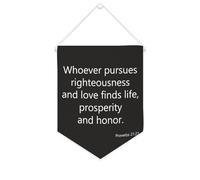 Yelolyio Drapeau mural en toile avec citation inspirante « Whoever Pursues Righteousness And Love Finds Life » - Décoration murale - 25,4 x 30,5 cm - Cadeau de pendaison de crémaillère