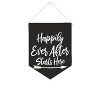 Yelolyio Happily Ever After Starts Here Bannière murale inspirante à suspendre au mur - Œuvre d'art décorative pour salon, chambre à coucher, bureau, cadeaux de vacances - 25,4 x 30,5 cm