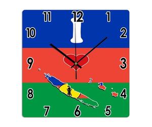 Yelolyio Horloge murale carrée avec drapeau de la Nouvelle-Calédonie - 25 cm - Fonctionnement à piles - Sans tic-tac - Décoration d'intérieur moderne pour cuisine, salon, chambre à coucher, bureau