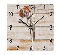 Yelolyio Horloge murale carrée en forme d'épagneul breton avec chien qui regarde autour de l'horloge d'angle - Fonctionne avec piles - 25 cm - Sans tic-tac - Décoration d'intérieur moderne pour