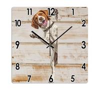 Yelolyio Horloge murale carrée en forme d'épagneul breton avec chien qui regarde autour de l'horloge d'angle - Fonctionne avec piles - 30 cm - Sans tic-tac - Décoration d'intérieur moderne pour