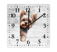 Yelolyio Horloge murale carrée Yorkshire Terrier avec chien qui regarde autour de l'horloge d'angle Grande horloge murale à piles 27 cm Sans tic-tac Décoration d'intérieur moderne pour cuisine, salon,