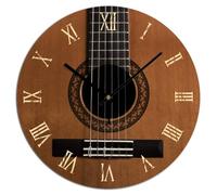 Yelolyio Horloge murale décorative silencieuse sans tic-tac style guitare horloge ronde moderne en bois pour chambre à coucher, salon, maison, bureau, école, décoration murale, 38,1 x 38,1 cm
