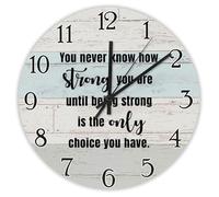 Yelolyio Horloge murale décorative « You Never Know How Strong You Are », horloge murale inspirante en bois silencieuse, fonctionne à piles, 38,1 cm, style shabby chic, rétro, horloge ronde pour
