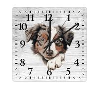 Yelolyio Horloge murale en bois de berger australien - 38 x 38 cm - Style rustique - Sans bruit de tic-tac - Fonctionnement à piles - Décoration pour étagère, demi-salle de bain, pub