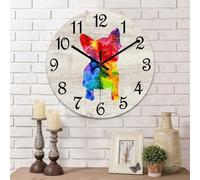 Yelolyio Horloges murales en bois de bouledogue français de 38,1 cm, silencieuse, sans tic-tac, fonctionne avec piles, horloge murale précise en bois pour ferme, maison, bureau