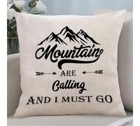 Yelolyio Housse de coussin décorative en coton et lin avec citation « The Mountains are Calling and I Must Go » - 40,6 x 40,6 cm - Pour chambre à coucher, salon, canapé, décoration d'intérieur