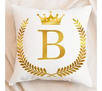 Yelolyio Housse de coussin décorative en velours avec couronne de branches d'olivier dorées - Esthétique féminine pour filles - Lettre initiale B avec couronne pour lit, canapé, 50,8 x 50,8 cm