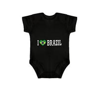 Yelolyio I Love Brazil Body pour bébé une pièce unisexe à manches courtes en coton avec drapeau du Brésil, cadeau de naissance, 3 mois, noir, Noir , 6 mois