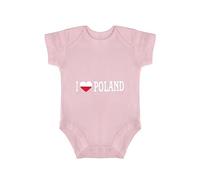 Yelolyio I Love Poland Body pour bébé une pièce unisexe à manches courtes en coton avec drapeau de la Pologne, cadeau de naissance, 3 mois, noir, rose, 12 mois