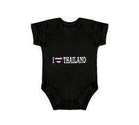 Yelolyio I Love Thailand Body en coton pour bébé - Barboteuse une pièce avec drapeau de la Thaïlande - Noir - 3 mois, Noir , 3 mois