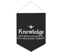Yelolyio Knowledge Will Give You Power, But Character Respect Bannière en toile 30,5 x 40,6 cm à suspendre au mur de motivation Décoration murale pour chambre à coucher, chambre d'enfant, décoration