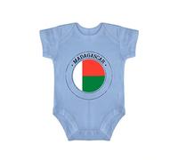 Yelolyio Madagascar Country Pride Body à manches courtes avec drapeau de Madagascar et sceau de Madagascar pour bébé, Drapeau de Madagascar bleu sceau de Madagascar, 3 mois