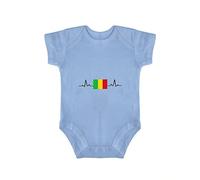 Yelolyio Mali Country Pride Body à manches courtes Motif drapeau du Mali, Drapeau du Mali bleu avec battement de cœur ECG, 3 mois
