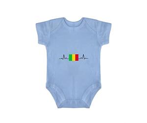 Yelolyio Mali Country Pride Body à manches courtes Motif drapeau du Mali, Drapeau du Mali bleu avec battement de cœur ECG, 3 mois