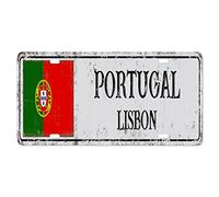 Yelolyio Plaque d'immatriculation portugal avant de voiture taille 15,2 x 30,5 cm antirouille capitale Lisbonne plaque d'immatriculation drapeau portugal aluminium nouveauté plaque d'immatriculation