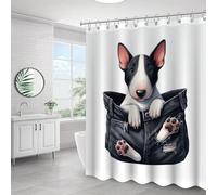 Yelolyio Rideau de douche Bull Terrier en polyester avec 12 crochets, motif chien de poche amusant, imperméable, infroissable, pour salle de bain, baignoire, 152,4 x 182,9 cm