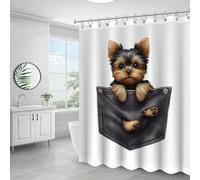 Yelolyio Rideau de douche Yorkshire Terrier en polyester avec 12 crochets, motif chien de poche amusant, imperméable, infroissable, pour salle de bain, baignoire, 152,4 x 182,9 cm