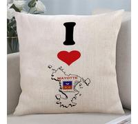 Yelolyio Taie d'oreiller en coton et lin avec motif carte de Mayotte - Souvenir de pays - Pour canapé, chambre à coucher, salon - 45,7 x 45,7 cm