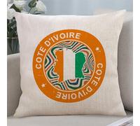 Yelolyio Taies d'oreiller en coton et lin avec carte du drapeau de la Côte d'Ivoire - Souvenir de pays - Pour canapé, chambre à coucher, salon - 45,7 x 45,7 cm