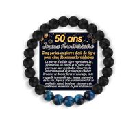 YELUWA 50 Ans Anniversaire Bracelet Cadeau d'Anniversaire Homme Bracelet Pierre Naturelle Homme, Original Idee Cadeaux Anniversaire pour Mon Beau Papa Petit Fils Tonton Neveu Frere Papy Mari
