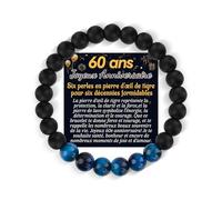 YELUWA 60 Ans Anniversaire Bracelet Cadeau d'Anniversaire Homme Bracelet Pierre Naturelle Homme, Original Idee Cadeaux Anniversaire pour Mon Beau Papa Petit Fils Tonton Neveu Frere Papy Mari